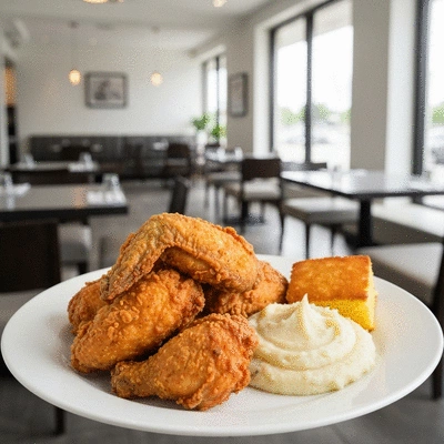 Southern fried chicken served with sides