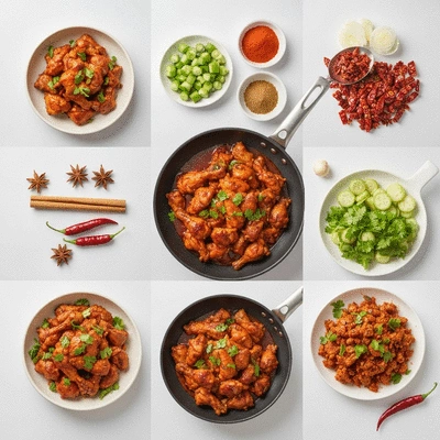 Cooking Chicken Schezwan with vibrant spices
