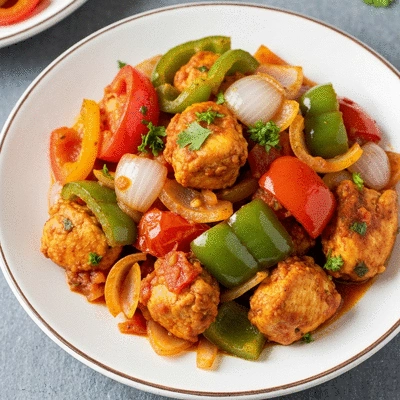 Chicken Jalfrezi dish with colorful vegetables