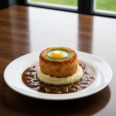 A beautifully plated Toad in the Hole served with onion gravy