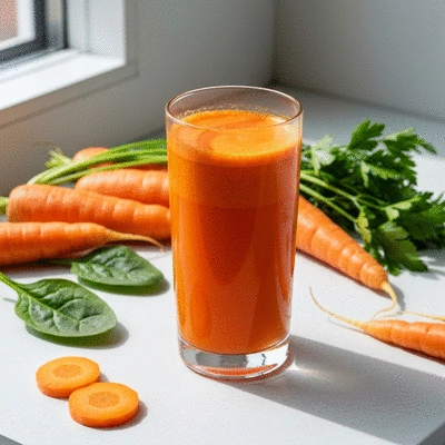 Freshly squeezed carrot juice in a glass