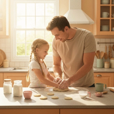 Baking school biscuits together with kids